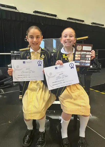 Pupils from The Ryleys School a private school in Cheshire, celebrating success at the Alderley Edge Festival 2025
