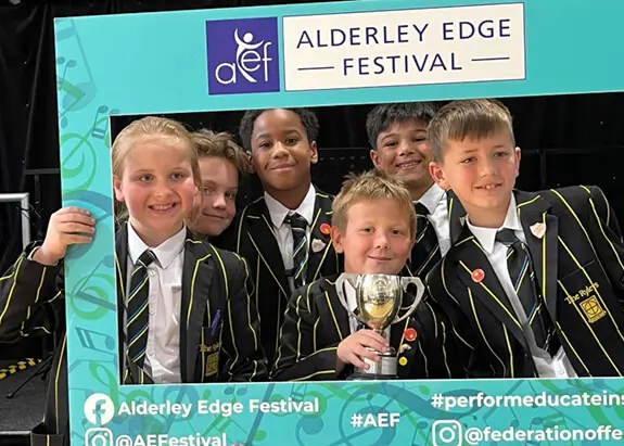Pupils from The Ryleys School a private school in Cheshire, celebrating success at the Alderley Edge Festival 2025