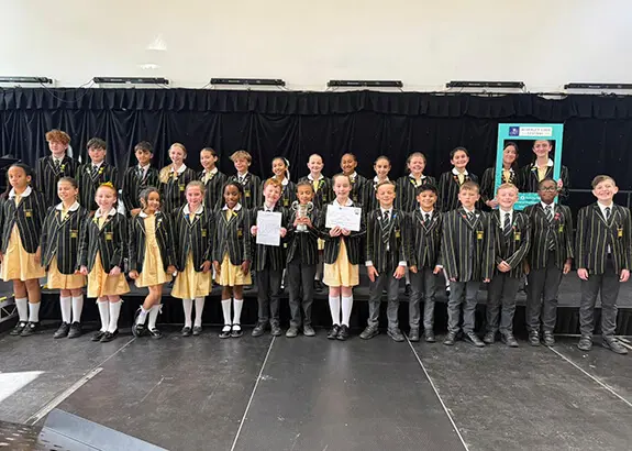 Pupils from The Ryleys School a private school in Cheshire, celebrating success at the Alderley Edge Festival 2025