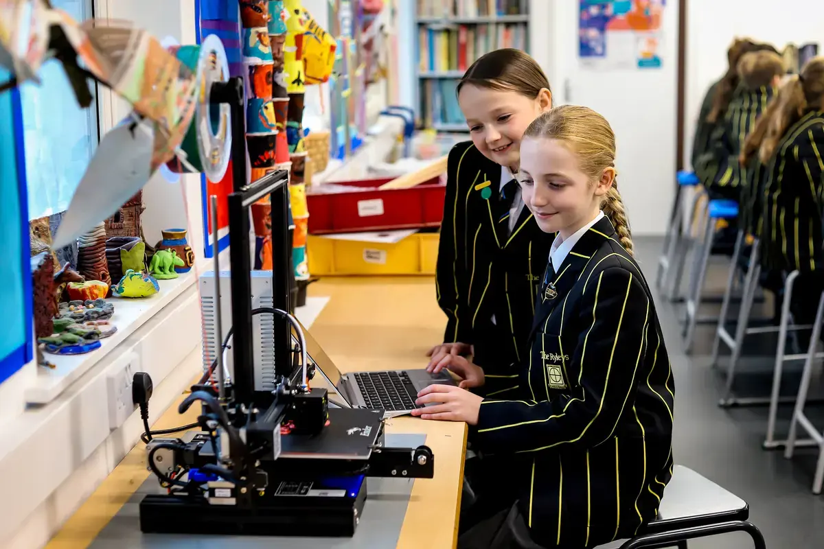 Pupils using a 3D printer at The Ryleys School, a prep school in Cheshire
