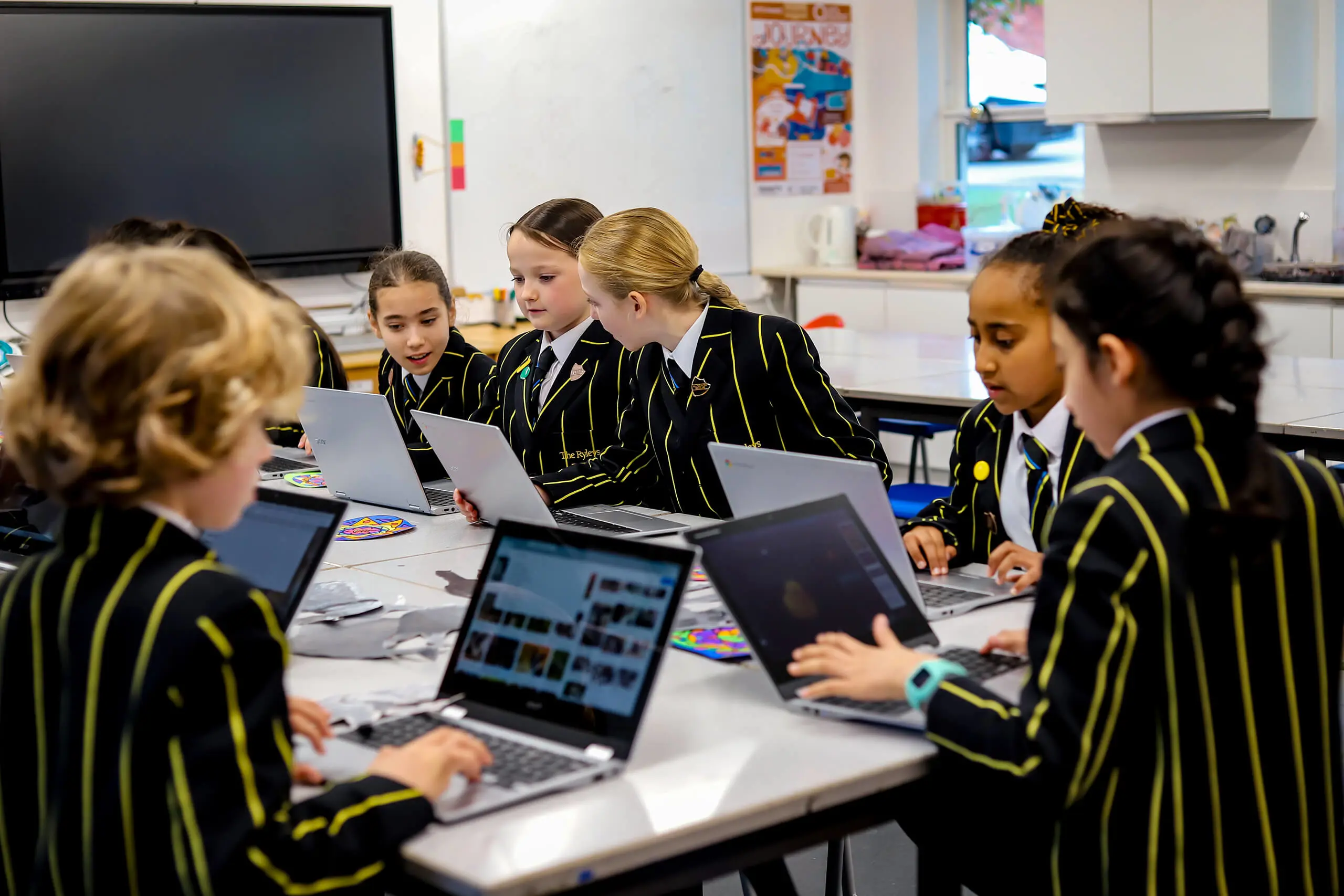 Pupils working in class at The Ryleys School, a private prep school in Alderley Edge, Cheshire