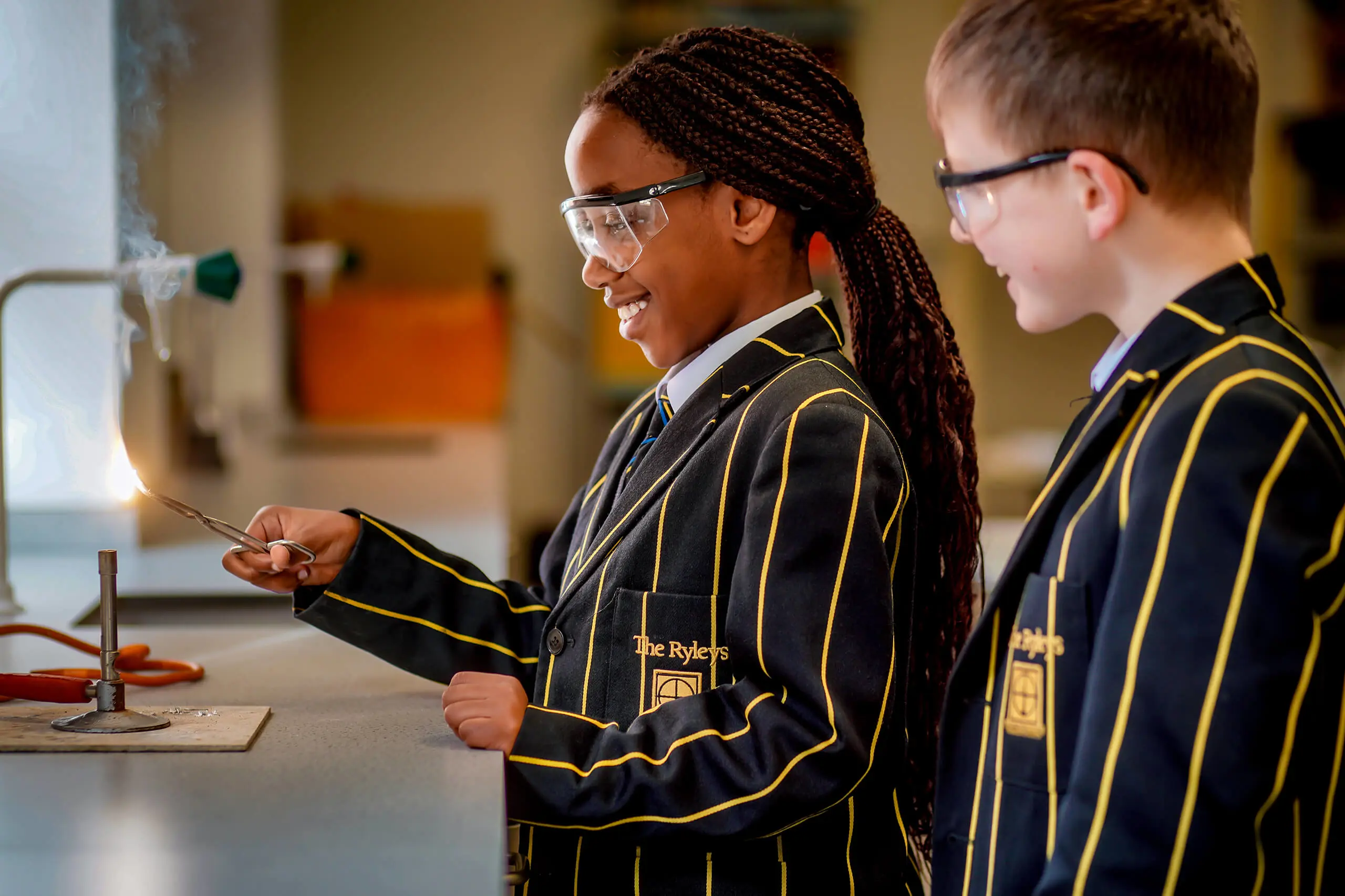 Pupils in science class at The Ryleys School, a private prep school in Alderley Edge, Cheshire