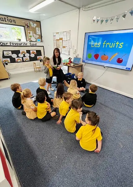 Pupils learning about French food at The Ryleys School, a private prep school for boys and girls in Alderley Edge, Cheshire