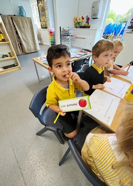 Pupils learning about French food at The Ryleys School, a private prep school for boys and girls in Alderley Edge, Cheshire