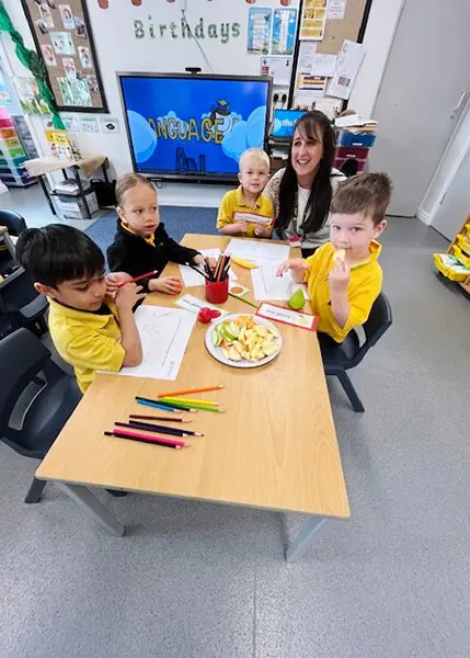 Pupils learning about French food at The Ryleys School, a private prep school for boys and girls in Alderley Edge, Cheshire