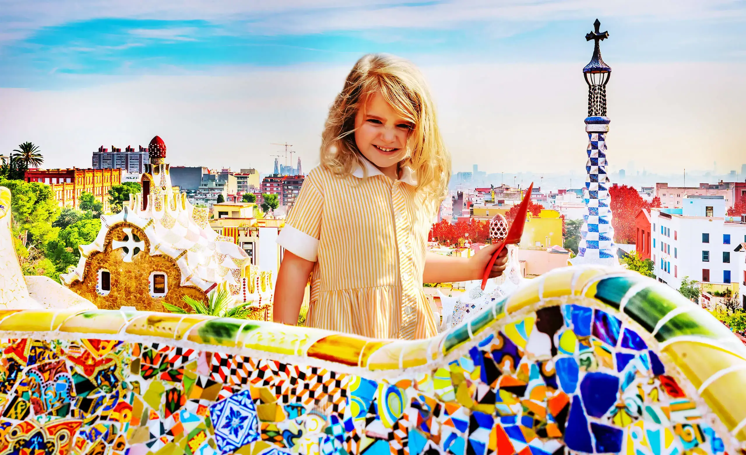 Composite image of young pupil at The Ryleys School creating a landscape inspired by Gaudi