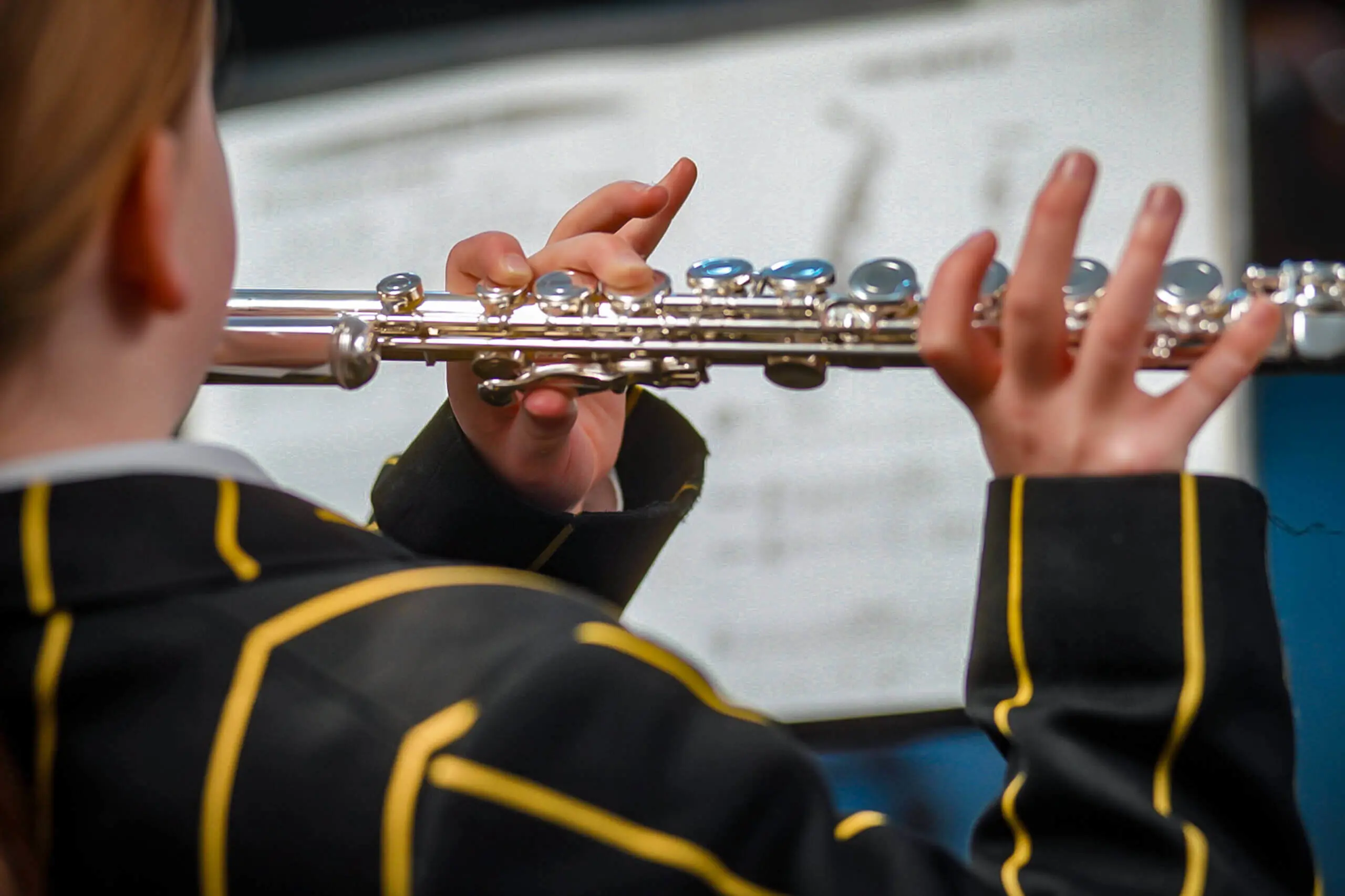 Pupil at The Ryleys School, a private Prep school in Alderley Edge, playing the flute