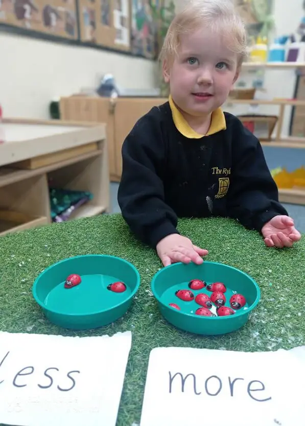 Pre-School pupils learning about 'less and more' at The Ryleys School, a private school in Alderley Edge.