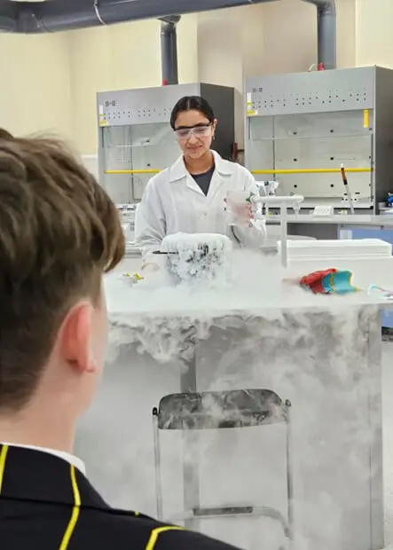 Pupils from The Ryleys School, a private Prep school in Alderley Edge, Cheshire, visiting Withington Girls School for a science workshop