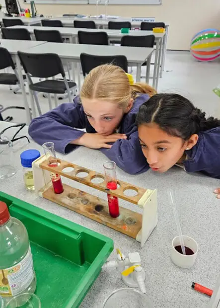 Pupils from The Ryleys School, a private Prep school in Alderley Edge, Cheshire, visiting Withington Girls School for a science workshop