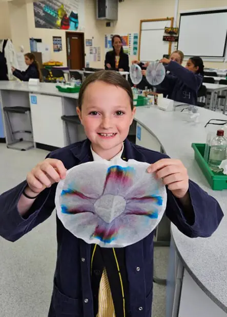 Pupils from The Ryleys School, a private Prep school in Alderley Edge, Cheshire, visiting Withington Girls School for a science workshop