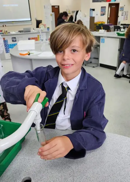 Pupils from The Ryleys School, a private Prep school in Alderley Edge, Cheshire, visiting Withington Girls School for a science workshop