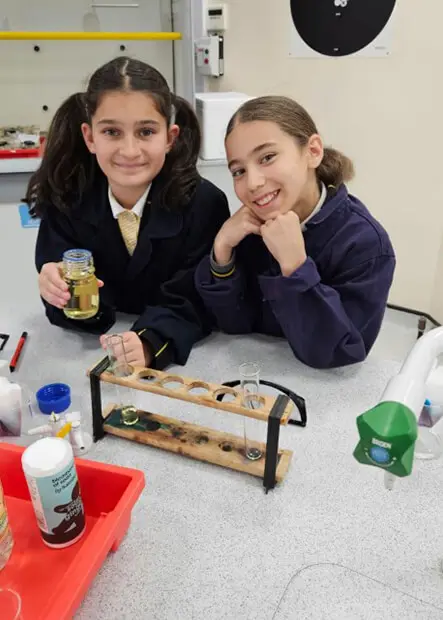 Pupils from The Ryleys School, a private Prep school in Alderley Edge, Cheshire, visiting Withington Girls School for a science workshop