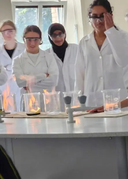 Pupils from The Ryleys School, a private Prep school in Alderley Edge, Cheshire, visiting Withington Girls School for a science workshop