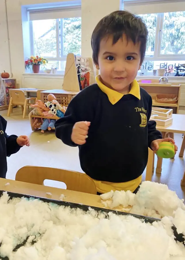 Snow Play in the Nursery at The Ryleys School, a private school for boys and girls in Alderley Edge, Cheshire