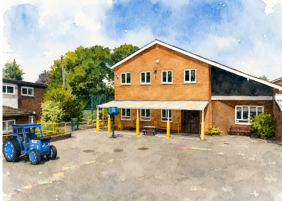 Watercolour painting showing plans for The Ryleys School, an independent school in Alderley Edge, Cheshire