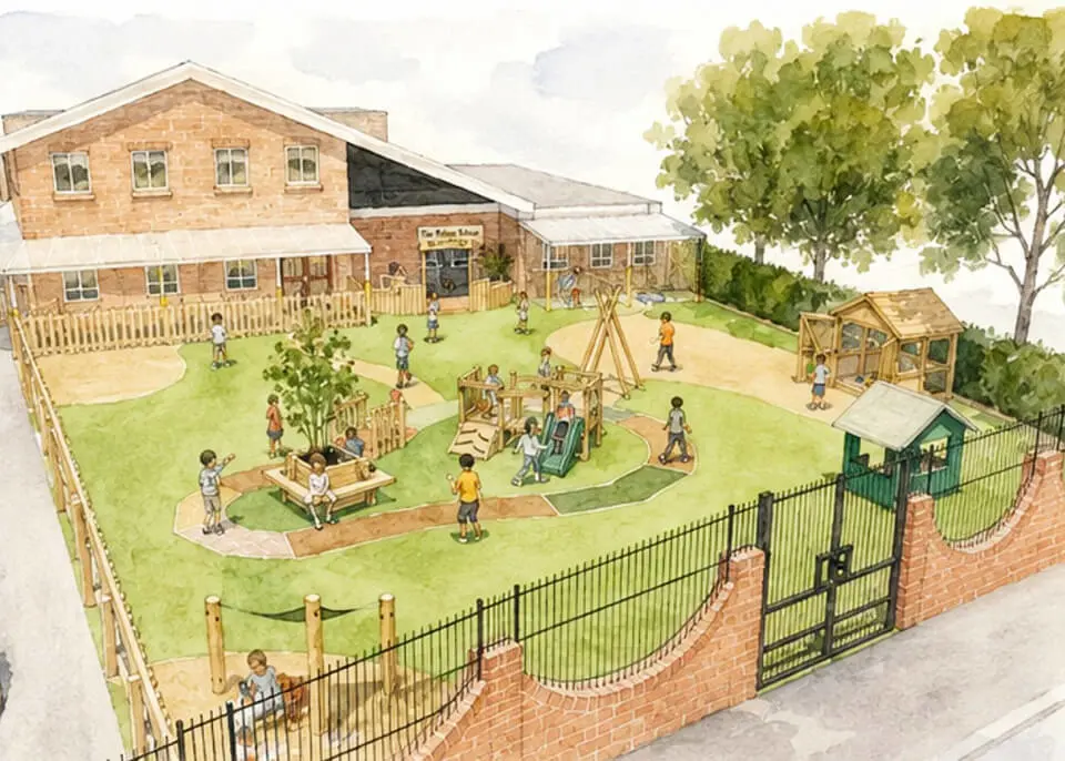 Watercolour painting showing plans for The Ryleys School, an independent school in Alderley Edge, Cheshire