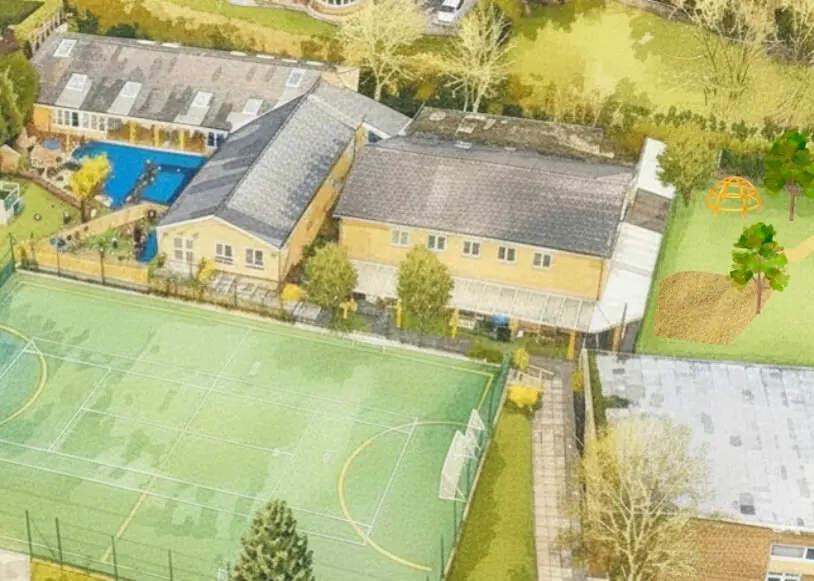 Watercolour painting showing plans for The Ryleys School, an independent school in Alderley Edge, Cheshire